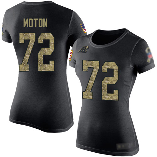 Carolina Panthers Black Camo Women Taylor Moton Salute to Service NFL Football #72 T Shirt